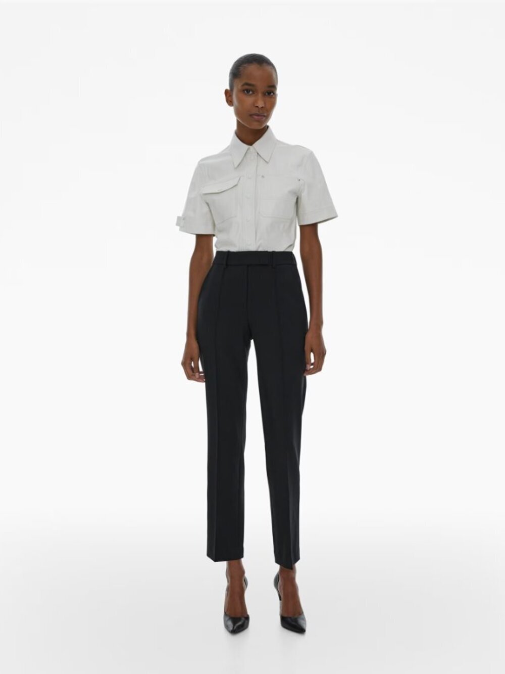 HELMUT LANG Black Smoking Wool Tapered Stovepipe Trousers Pants, Size 2